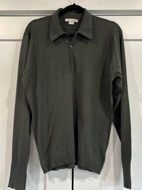 John Smedley Polo Men's Sea Island Cotton Long Sleeve Top Charcoal Gray Size M
